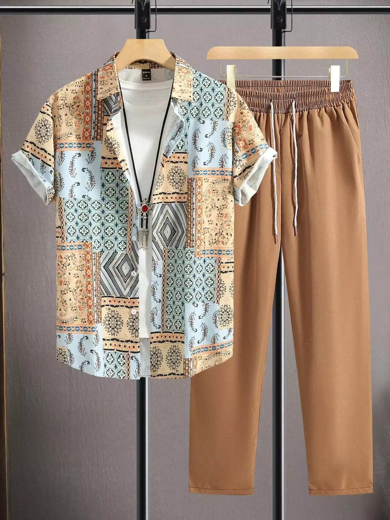 CLASSY BROWN MANDALA Mens Full Set Trouser and Shirt Half Sleeves - XPCRDF