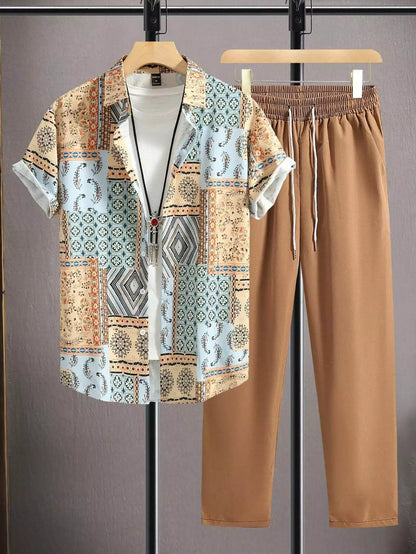 CLASSY BROWN MANDALA Mens Full Set Trouser and Shirt Half Sleeves - XPCRDF
