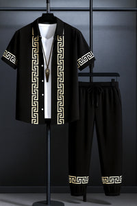 Black Border Men's Casual Half Sleeve Shirt and Full Pant Set - XPCRDF