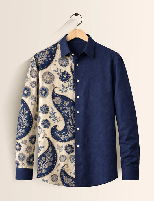 Navy Blue Mandala Street Style Men’s Premium Full-Sleeve Shirt - XPST