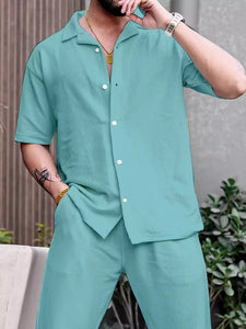 Apple Green Color Mens Full Set Trouser and Shirt Half Sleeves - XPCRDF